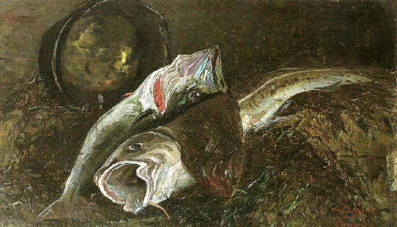 wilhelm von gegerfelt nature morte med fisk Norge oil painting art
